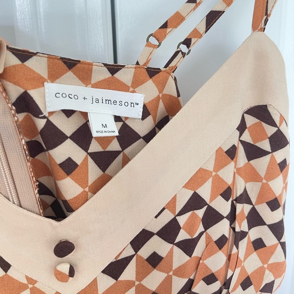 coco + jaimeson • Retro Geo Print Spaghetti Strap Wide Leg Jumpsuit • Fall Tones - Picture 13 of 15